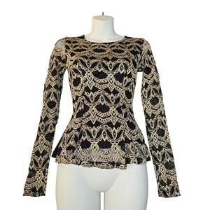 Alt B‎ Womens Small Peplum Top Metallic Lace Romantic Soft Glam Dark Feminine